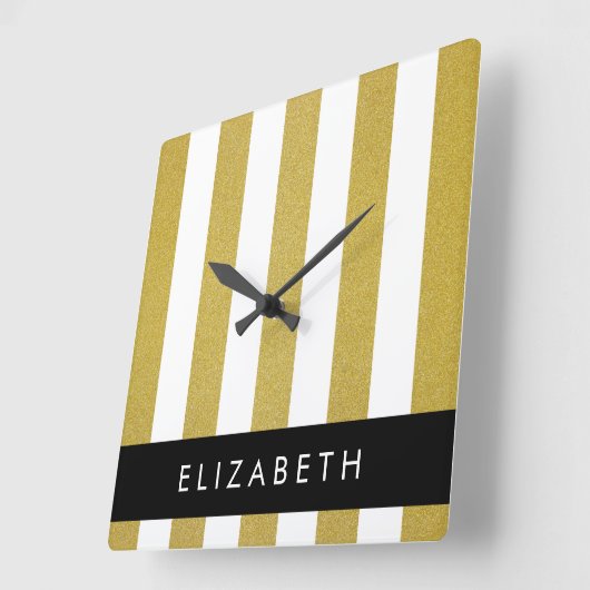 Gouden strepen, streeppatroon, lijnen, Jouw naam Vierkante Klok (Hoek)