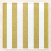 Gouden strepen, witte strepen, gestreept patroon glazen onderzetter (Voorkant)