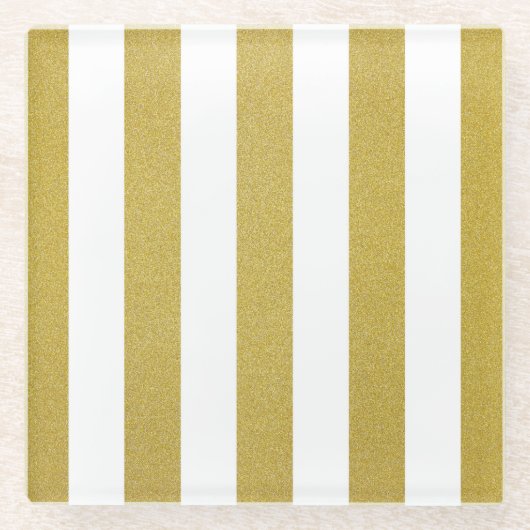 Gouden strepen, witte strepen, gestreept patroon glazen onderzetter (Voorkant)