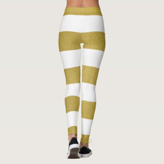 Gouden strepen, witte strepen, gestreept patroon leggings (Achterkant)