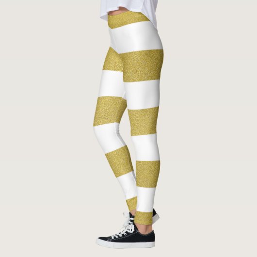 Gouden strepen, witte strepen, gestreept patroon leggings (Links)