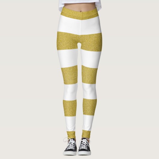 Gouden strepen, witte strepen, gestreept patroon leggings (Voorkant)