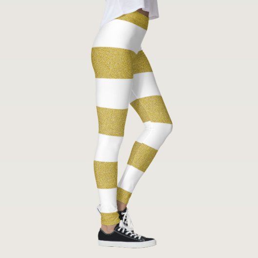 Gouden strepen, witte strepen, gestreept patroon leggings (Rechts)
