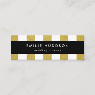 Gouden strepen, witte strepen, gestreept patroon mini visitekaartje