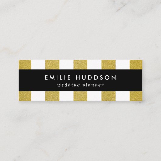 Gouden strepen, witte strepen, gestreept patroon mini visitekaartje (Voorkant)