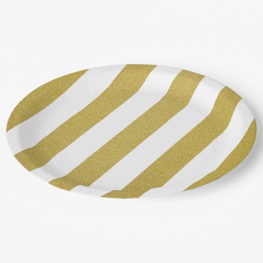 Gouden strepen, witte strepen, gestreept patroon papieren bordje (Gekanteld)