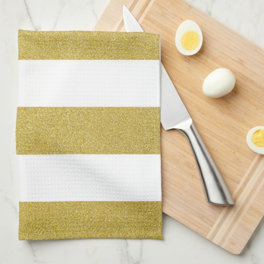 Gouden strepen, witte strepen, gestreept patroon theedoek (Quarter Fold)