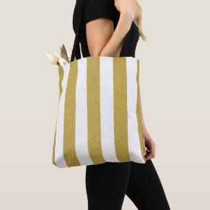 Gouden strepen, witte strepen, gestreept patroon tote bag