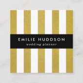 Gouden strepen, witte strepen, gestreept patroon vierkante visitekaartje (Voorkant)
