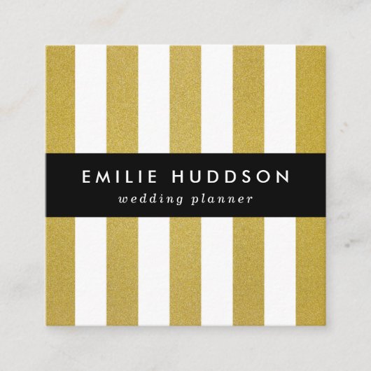 Gouden strepen, witte strepen, gestreept patroon vierkante visitekaartje (Voorkant)