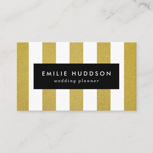 Gouden strepen, witte strepen, gestreept patroon visitekaartje (Voorkant)