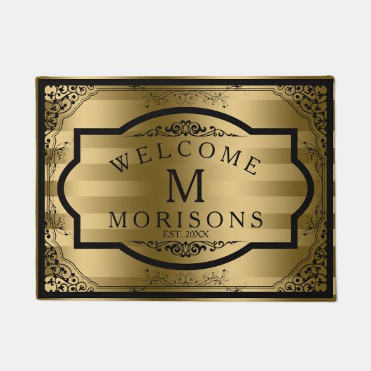 Gouden strepen Zwart  wervelt Lijst Deurmat (Voorkant)