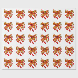 Gouden strik en sterren wit inpakpapier