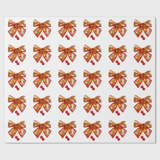 Gouden strik en sterren wit inpakpapier (Vlak)