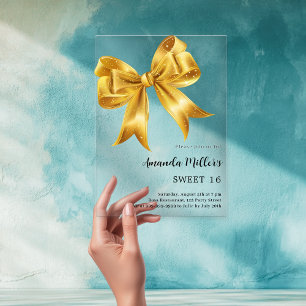 Gouden strikje helder Sweet 16 Acryl Uitnodigingen