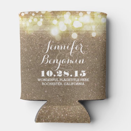 Gouden String Lights Glam Bruiloft Blikjeskoeler (Achterkant)