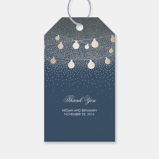 Gouden String Lights Glitter Romantische Navy Brui Cadeaulabel (Voorkant)