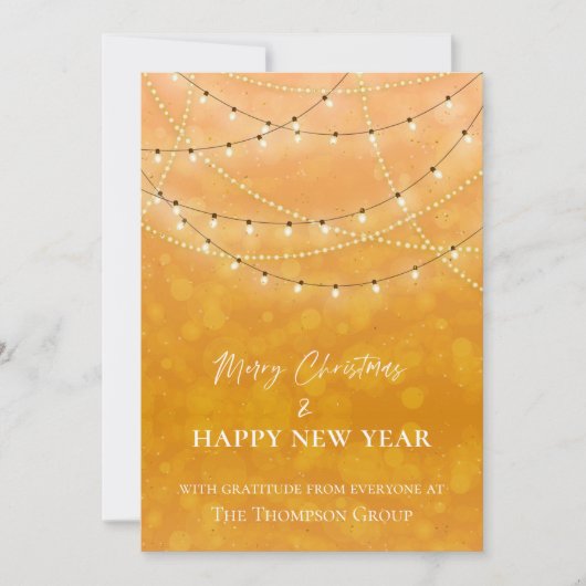Gouden String Lights Kerstmis Nieuwjaar Corporate Notitiekaartje (Voorkant)