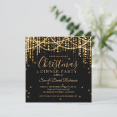 Gouden String Lights Kerstmis Vakantie Diner Party Kaart (Staand voorkant)