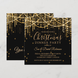 Gouden String Lights Kerstmis Vakantie Diner Party Kaart