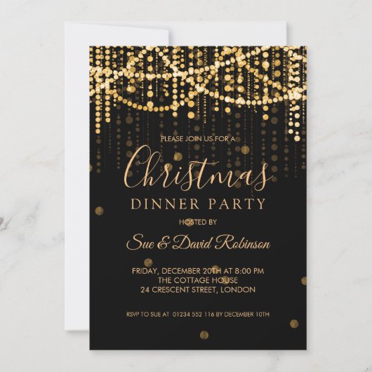 Gouden String Lights Kerstmis Vakantie Diner Party Kaart (Voorkant)