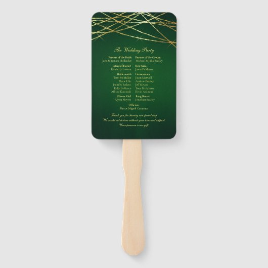 Gouden String Lights op Smaragdgroen Handwaaier (Achterkant)