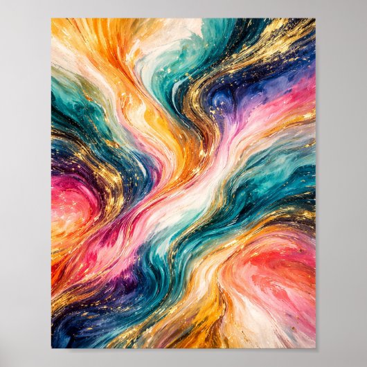 Gouden Stroom Abstracte Golven Poster (Voorkant)