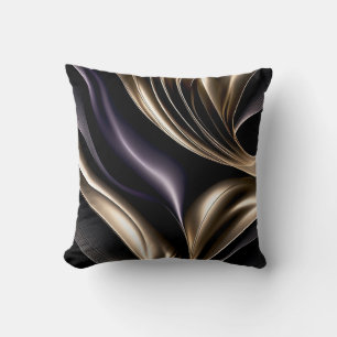 Gouden Stroom - Luxueus Zwart en Goud Abstract Kussen