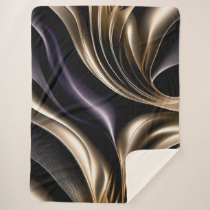 Gouden Stroom - Luxueus Zwart en Goud Abstract Sherpa Deken