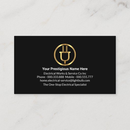 Gouden stroomstekker blikseminslag visitekaartje (Achterkant)