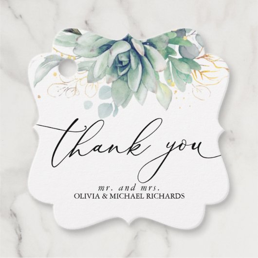 Gouden Succulenten Groene Huwelijks Dankjewel Bedankjes Labels (Voorkant)