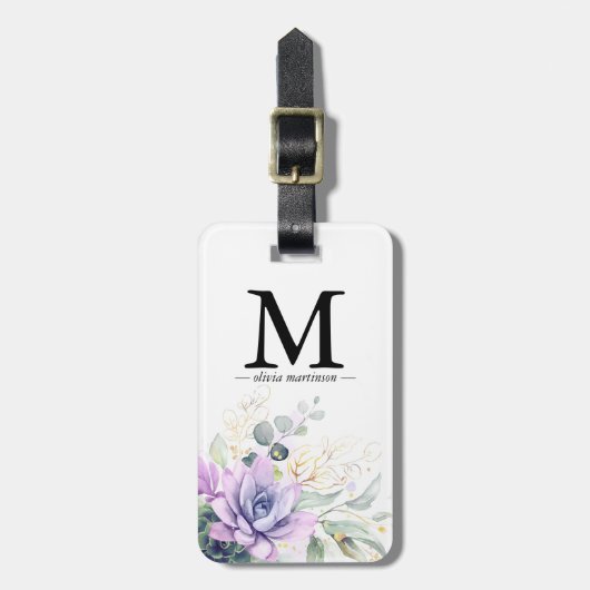 Gouden Succulenten Groene Monogram Bagage Label (Voorkant verticaal)