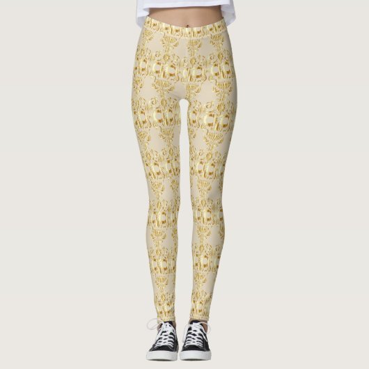 Gouden suikerschedel motief leggings (Voorkant)
