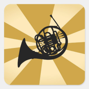 Gouden Sunburst Franse Hoorn Brass Muziekinstrumen Vierkante Sticker