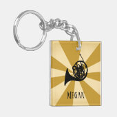 Gouden Sunburst Franse hoorn messing muziekinstrum Sleutelhanger (Voorkant Links)