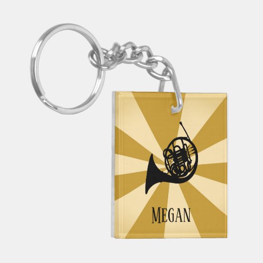 Gouden Sunburst Franse hoorn messing muziekinstrum Sleutelhanger (Voorkant Links)