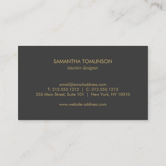 Gouden Sunburst op Taupe Interieur Designer Visitekaartje (Achterkant)