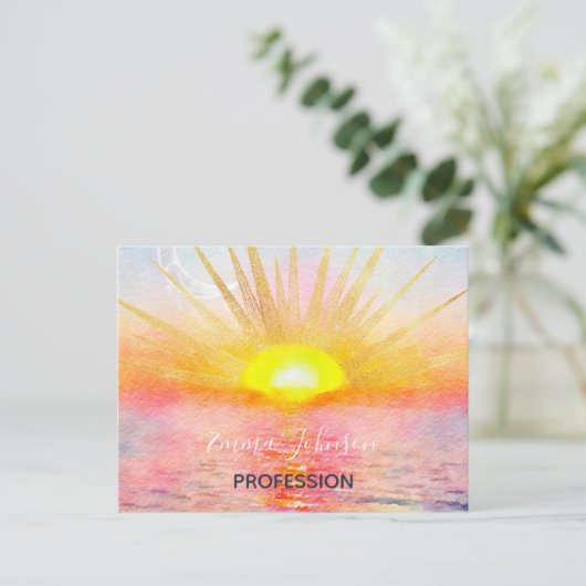 Gouden Sunset Sun Mandala Waterverf Zee Briefkaart (Staand voorkant)