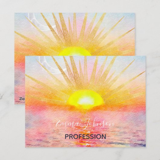 Gouden Sunset Sun Mandala Waterverf Zee Briefkaart (Voorkant / Achterkant)