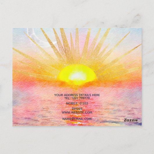 Gouden Sunset Sun Mandala Waterverf Zee Briefkaart (Achterkant)