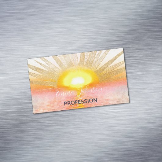 Gouden Sunset Sun Mandala Waterverf Zee Magnetisch Visitekaartje (Voorbeeld)