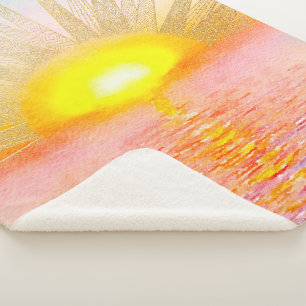 Gouden Sunset Sun Mandala Waterverf Zee Sherpa Deken
