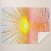 Gouden Sunset Sun Mandala Waterverf Zee Sherpa Deken (Voorkant (horizontaal))