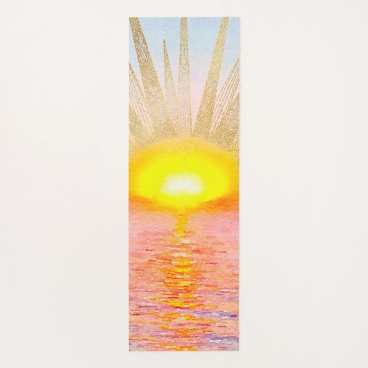 Gouden Sunset Sun Mandala Waterverf Zee Yogamat (Achterkant)