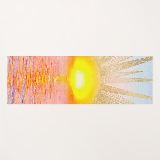 Gouden Sunset Sun Mandala Waterverf Zee Yogamat (Voorkant (horizontaal))