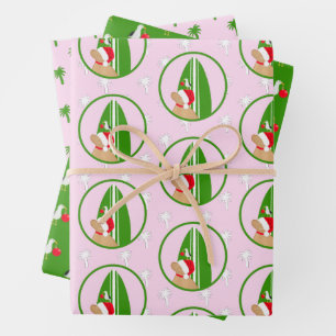 Gouden Surfboard Hond Zeemeeuw Roze Gift Wrap Set  Inpakpapier Vel