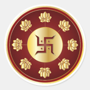 Gouden Swastik Lotus Mandala Ronde Sticker