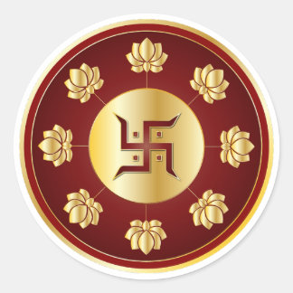 Gouden Swastik Lotus Mandala Ronde Sticker