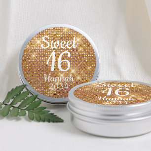 Gouden Sweet 16 Meisje Verjaardag Favorieten Blikj Ronde Sticker