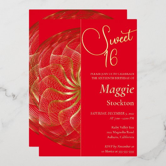 Gouden Sweet 16 uitnodiging (Voorkant / Achterkant)